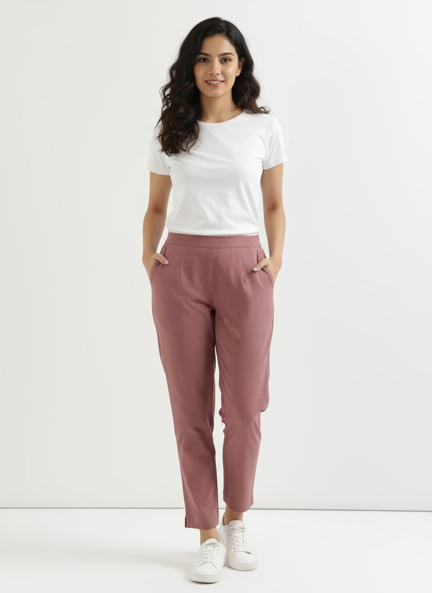 Rose Taupe Cotton Pant For Women