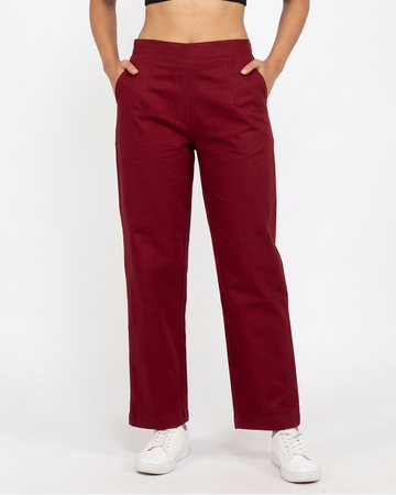 Maroon Wide Leg Cotton Pant