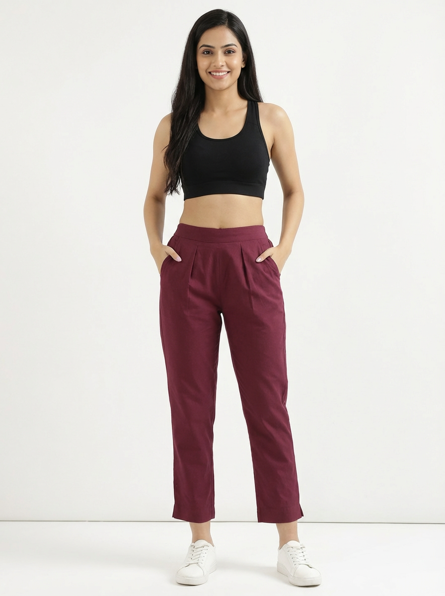 Maroon Cotton Pant For Women