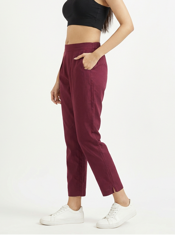 Maroon Cotton Pant For Women