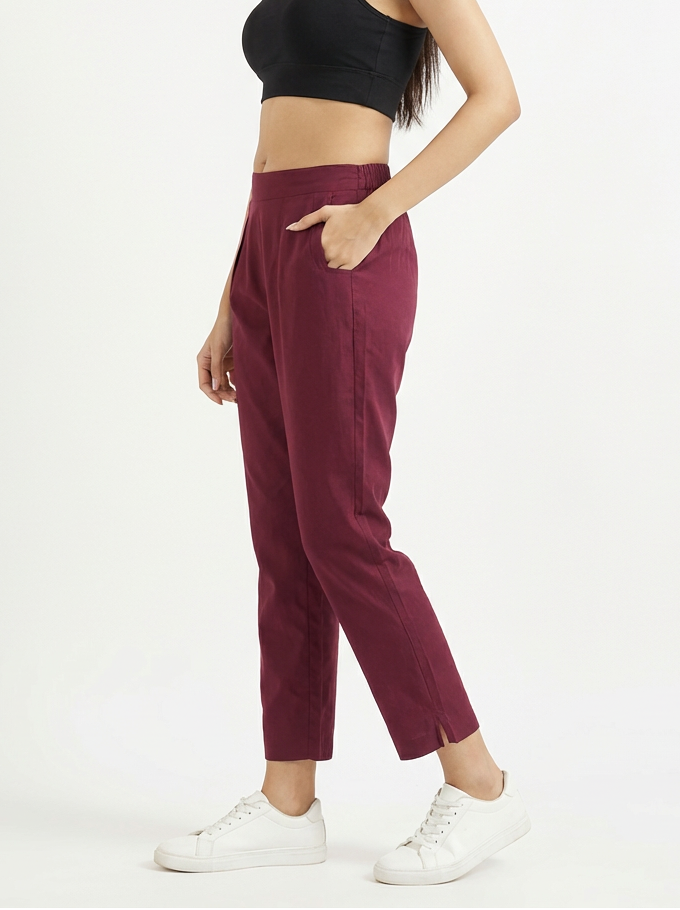 Maroon Cotton Pant For Women