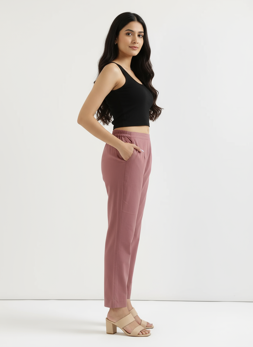 Rose Taupe Cotton Pant For Women