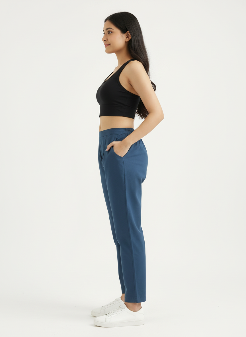 Peacock Blue Cotton Pant For Women