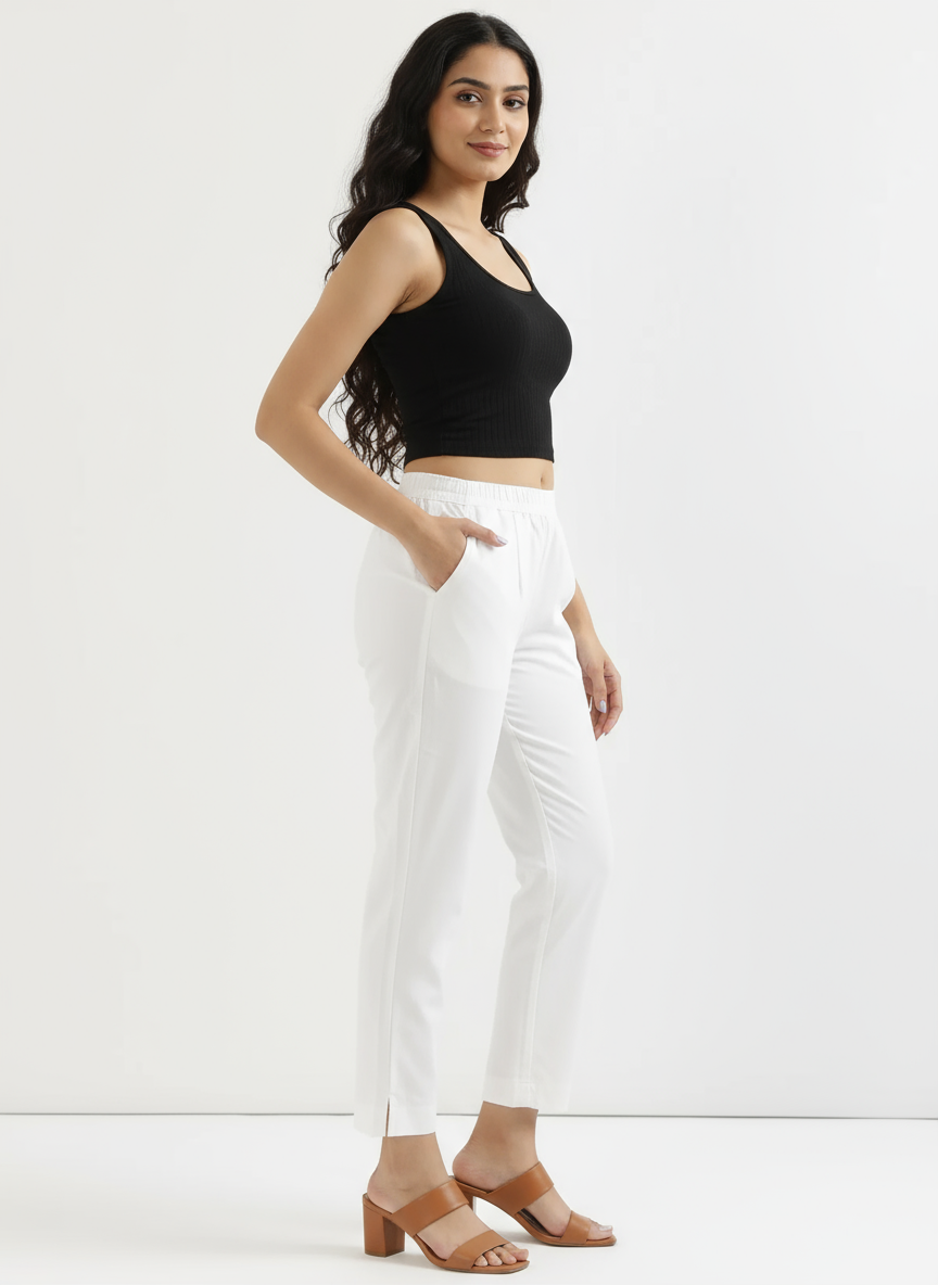 White Cotton Pant For Women