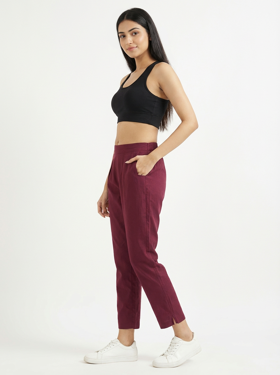 Maroon Cotton Pant For Women