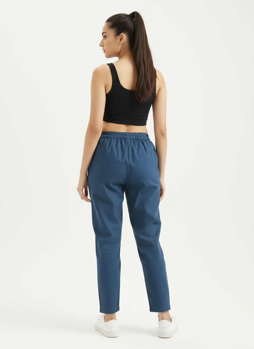 Peacock Blue Cotton Pant For Women