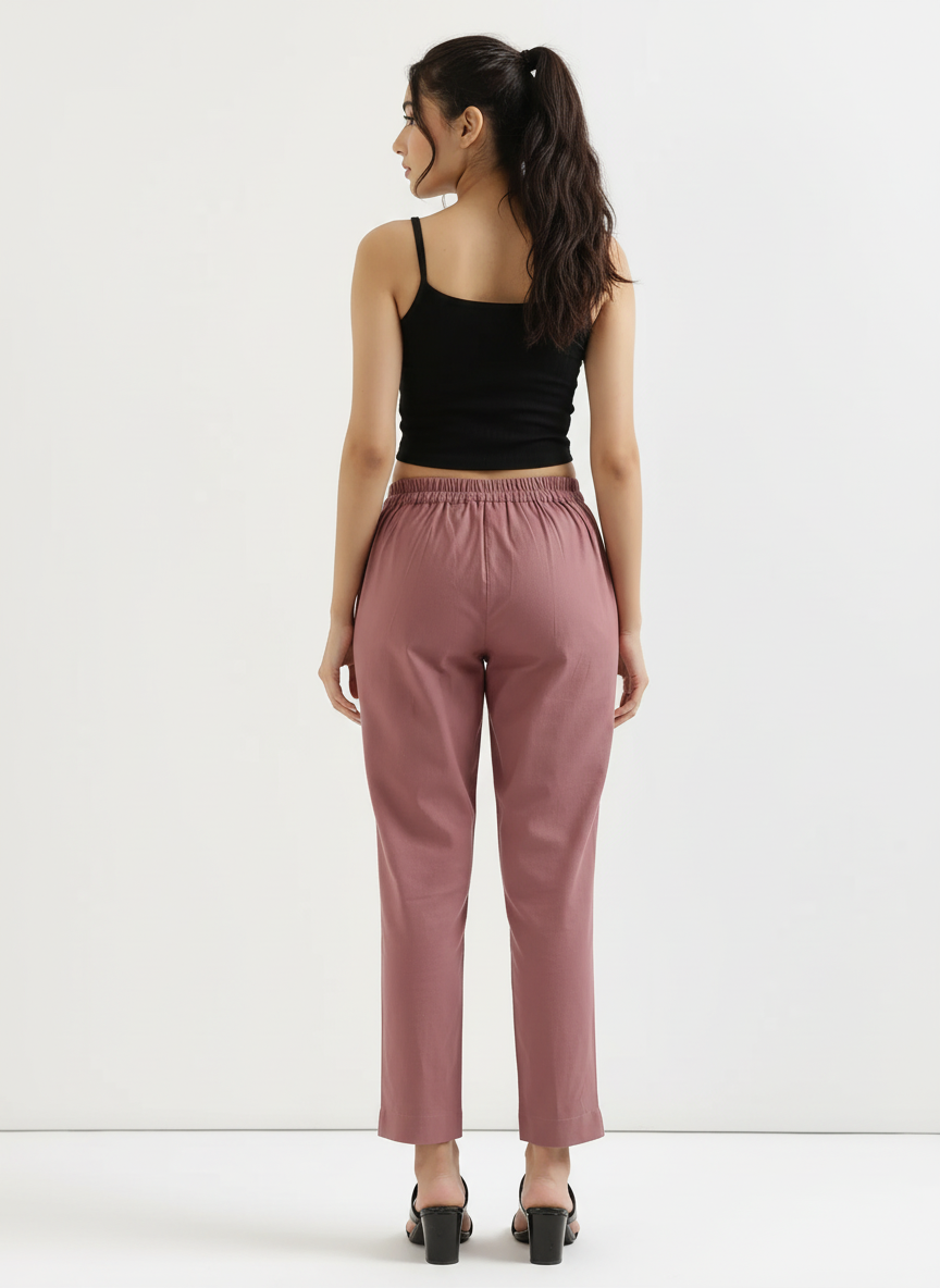 Rose Taupe Cotton Pant For Women