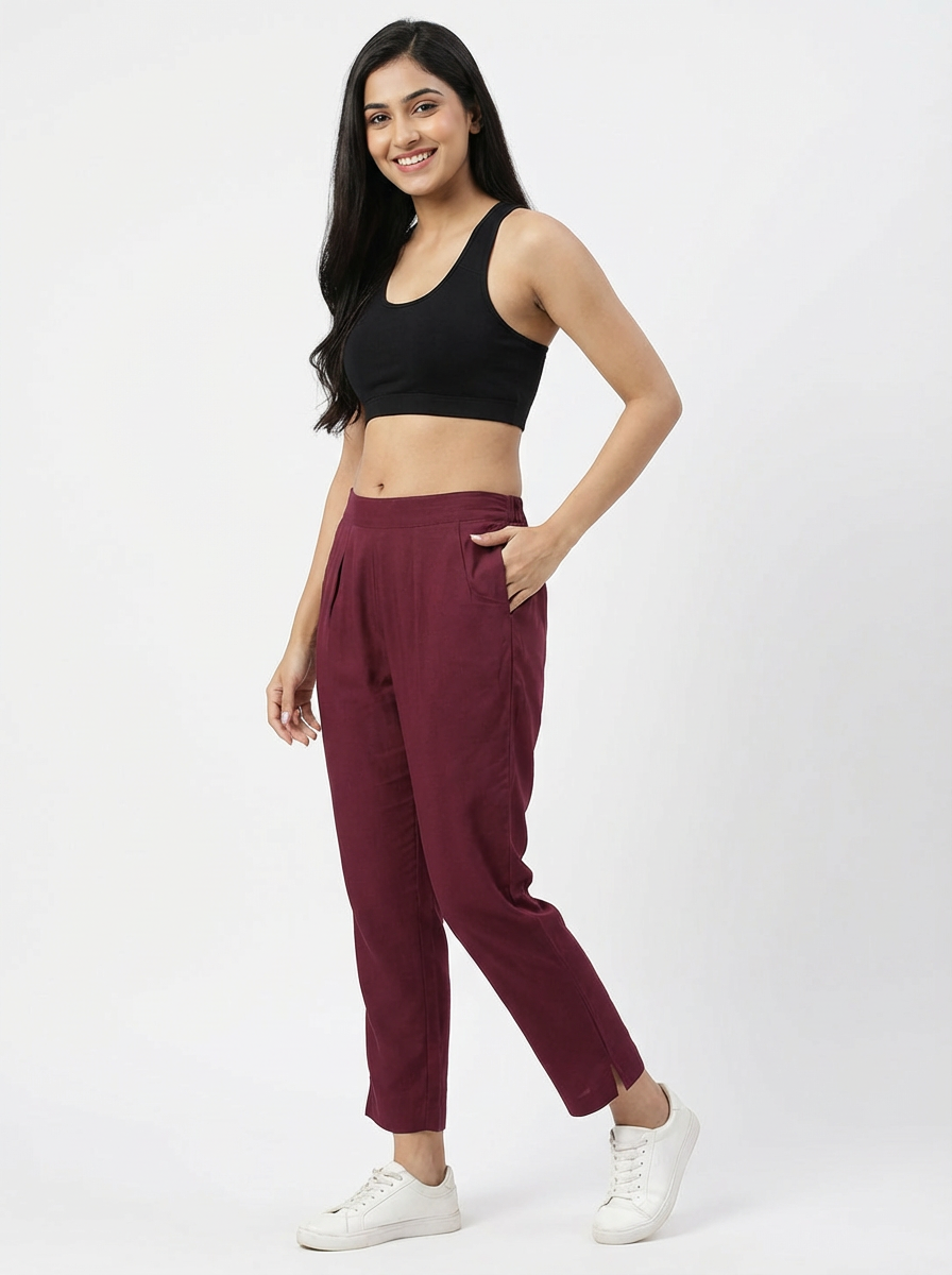 Maroon Cotton Pant For Women