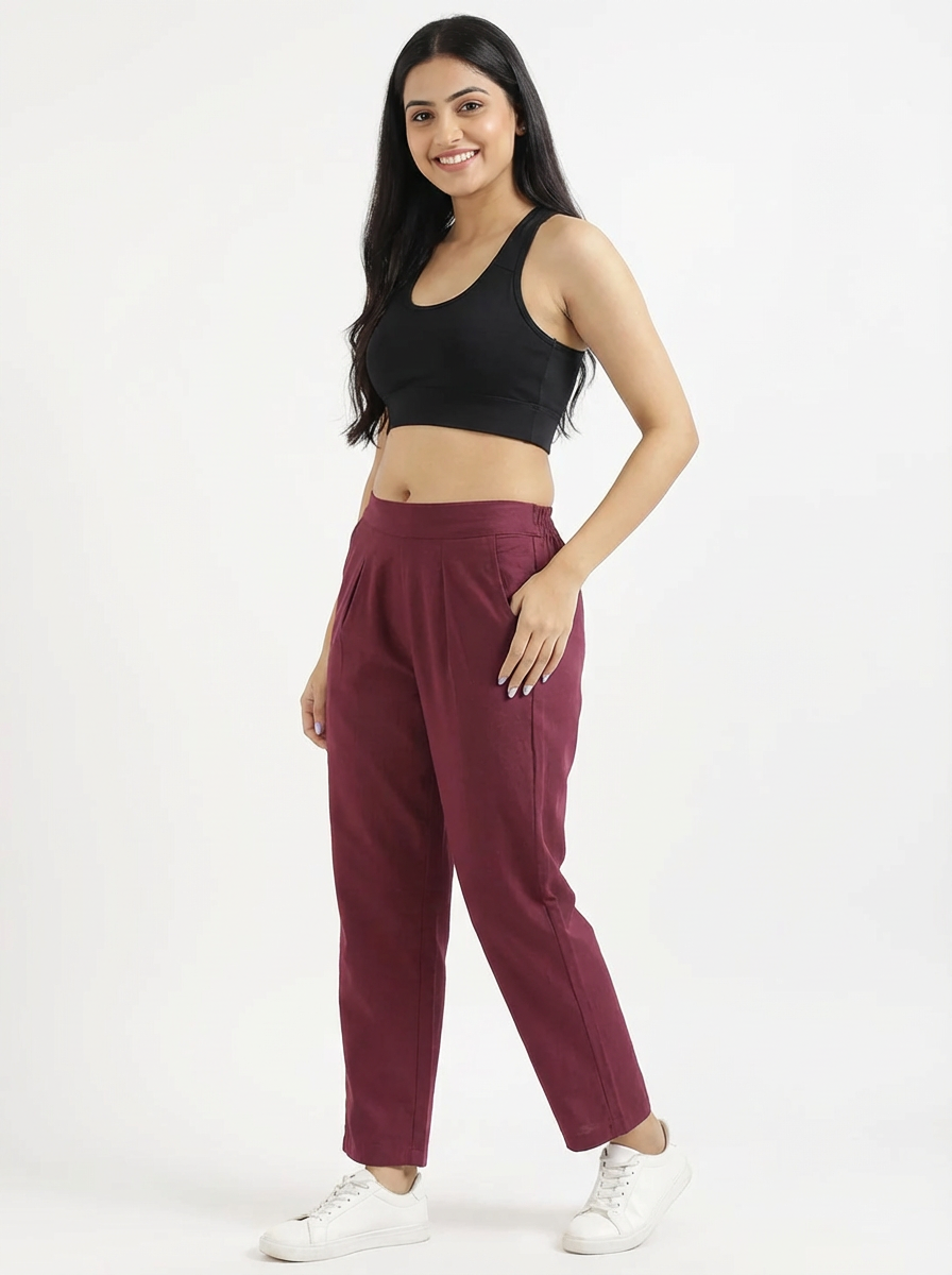 Maroon Cotton Pant For Women