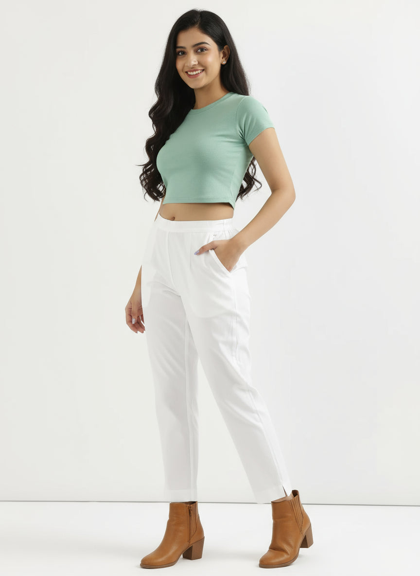 White Cotton Pant For Women