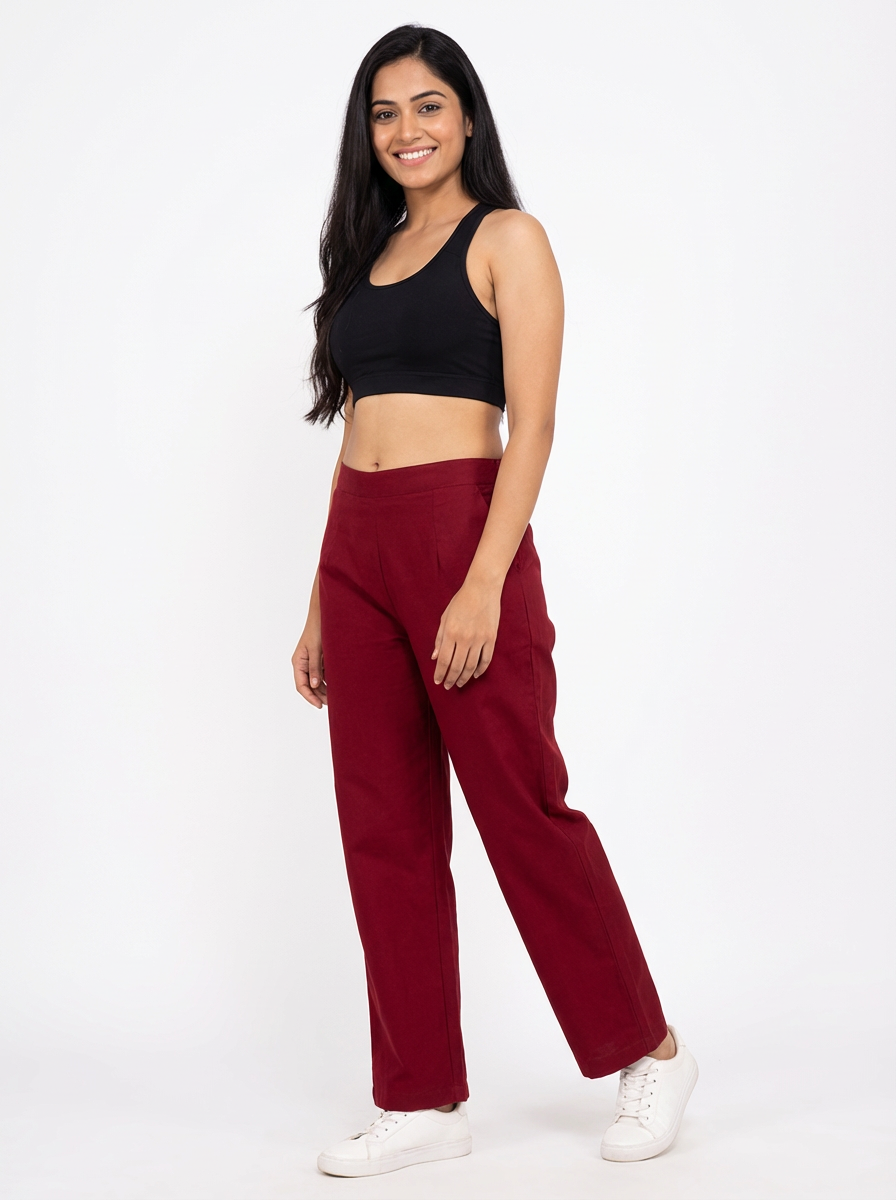 Maroon Wide Leg Cotton Pant