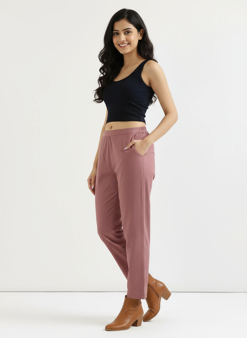 Rose Taupe Cotton Pant For Women