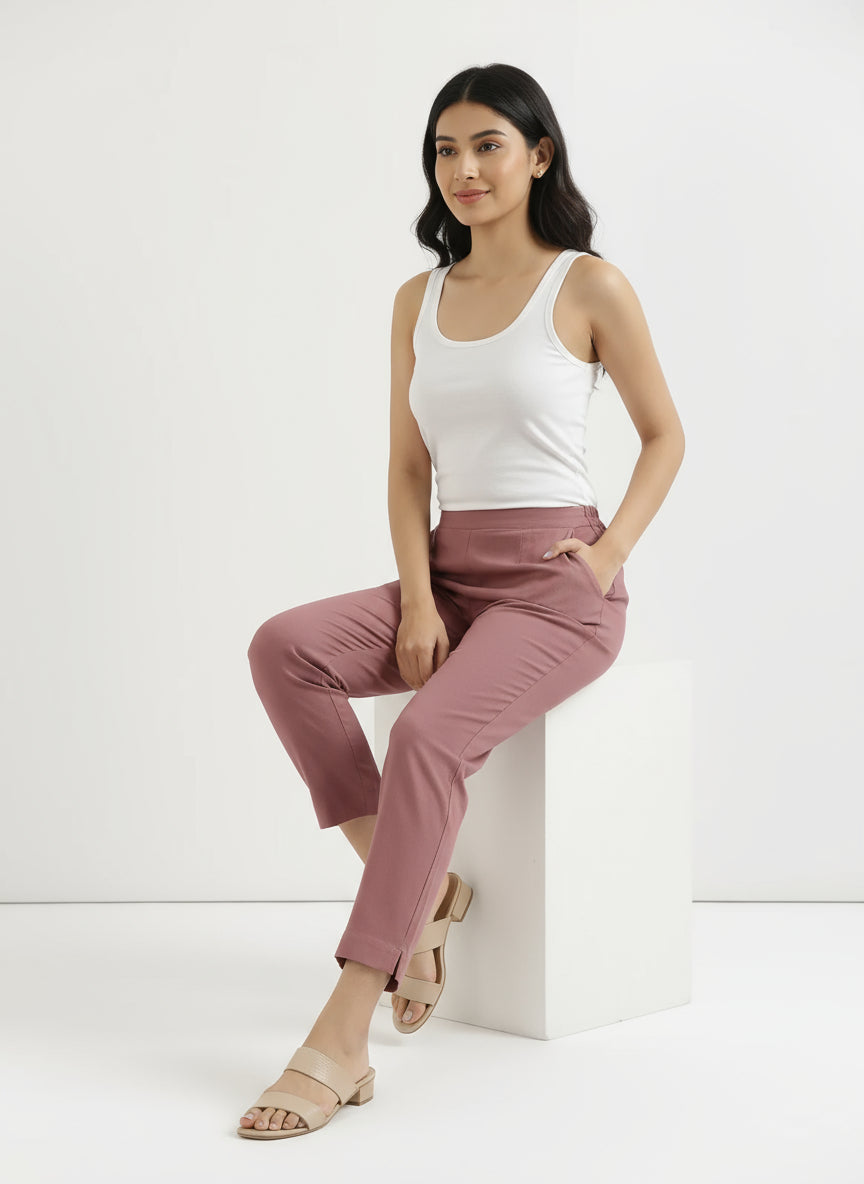 Rose Taupe Cotton Pant For Women