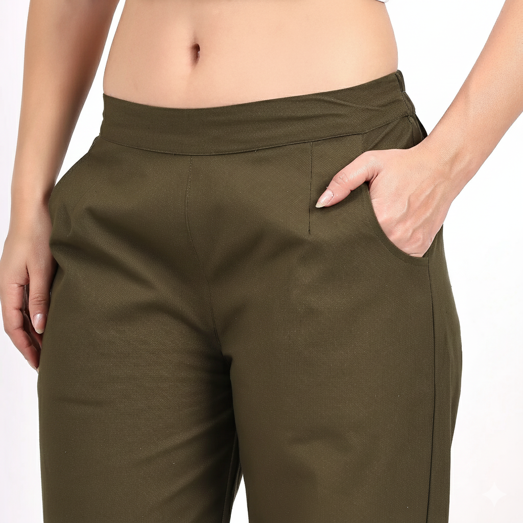 Olive Wide Leg Cotton Pants