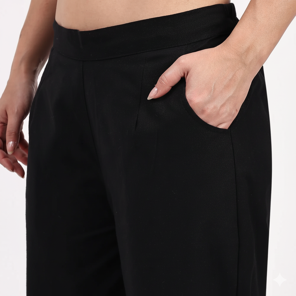 Black Wide Leg Cotton Pant
