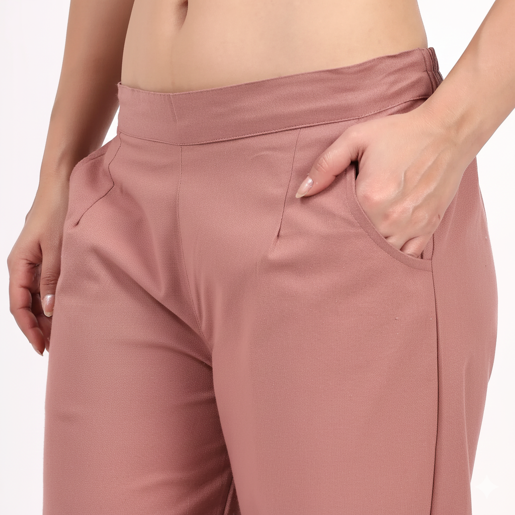 Rose Taupe Wide Leg Cotton Pant