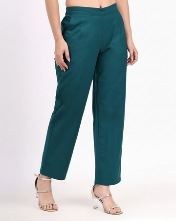 Bottle Green Wide Leg Cotton Pant