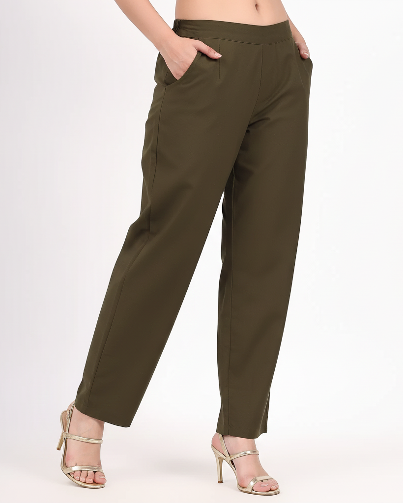 Olive Wide Leg Cotton Pants