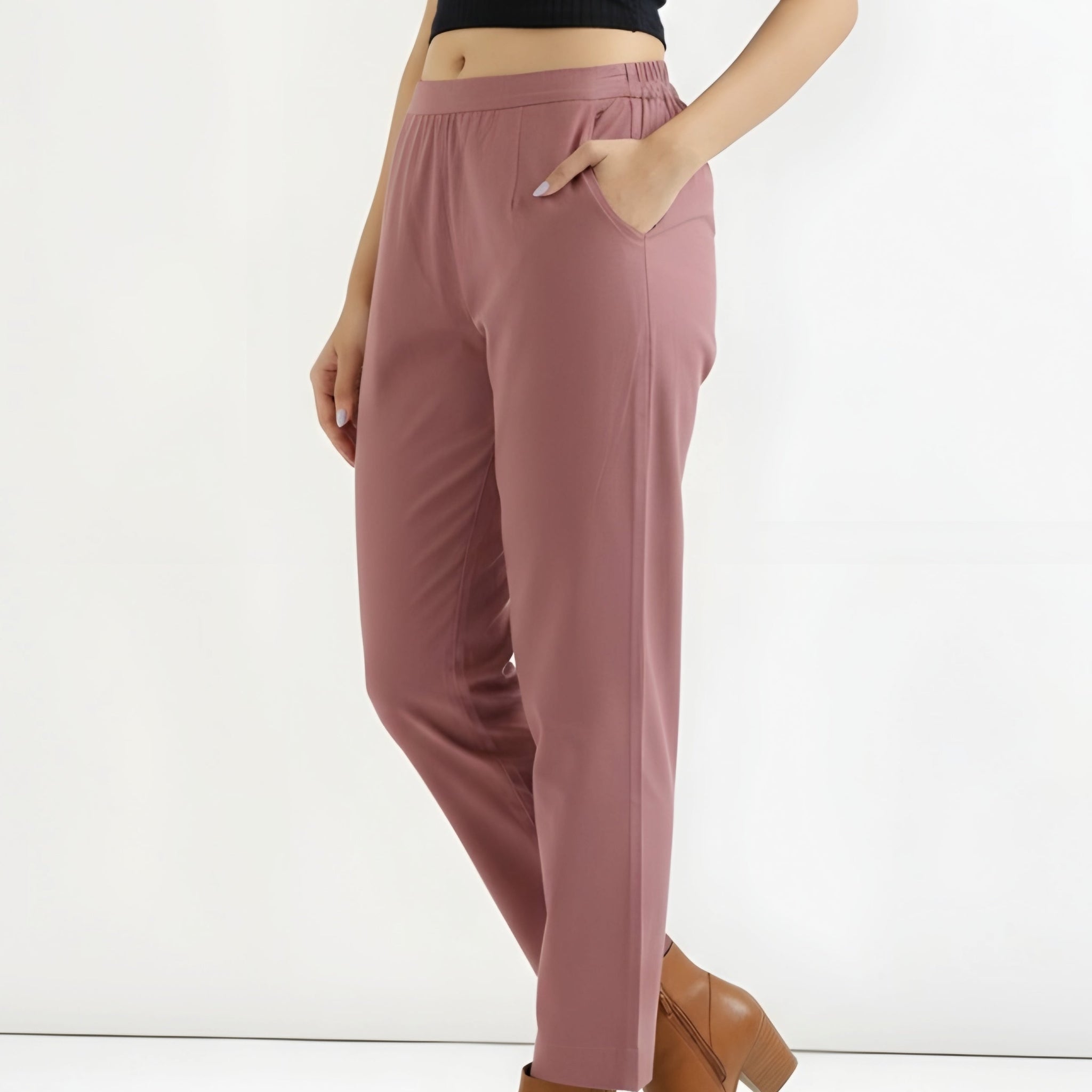 Rose Taupe Cotton Pant For Women