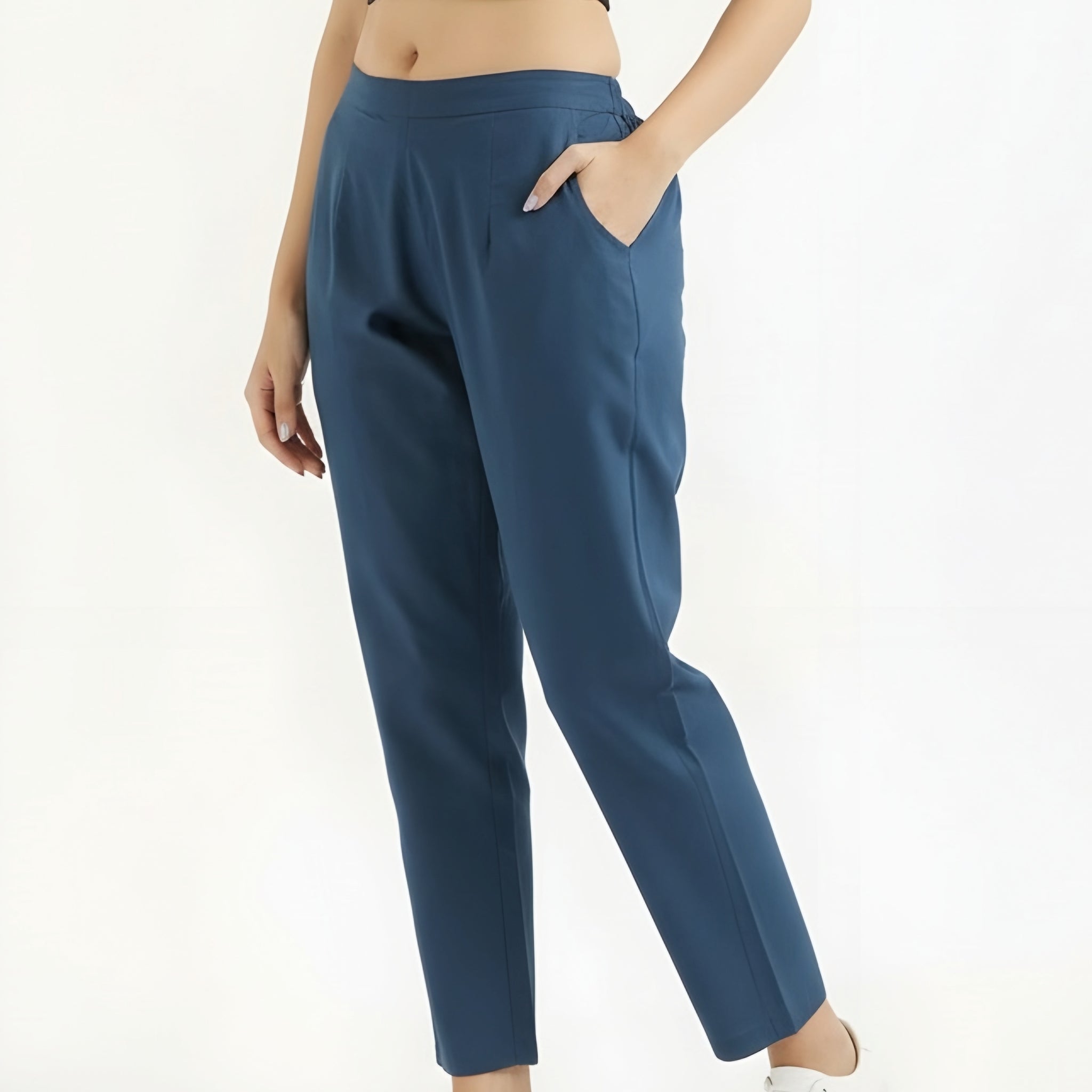 Peacock Blue Cotton Pant For Women