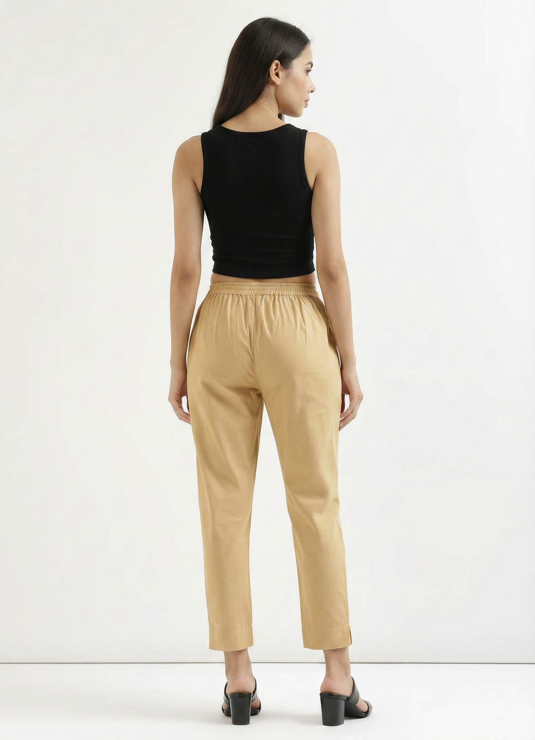 Beige Cotton Pant For Women